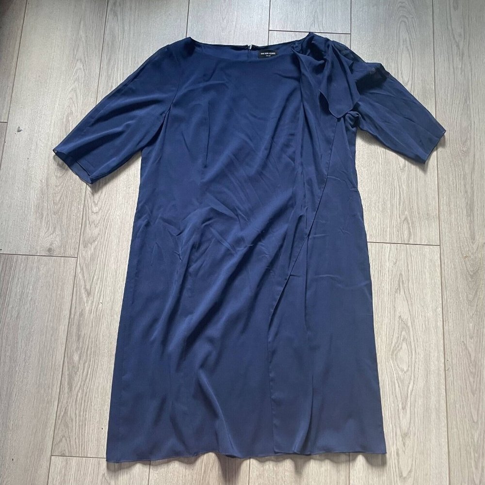 Sam Kori George Atelier Midi Shift Dress Women's Blue Short Sleeve